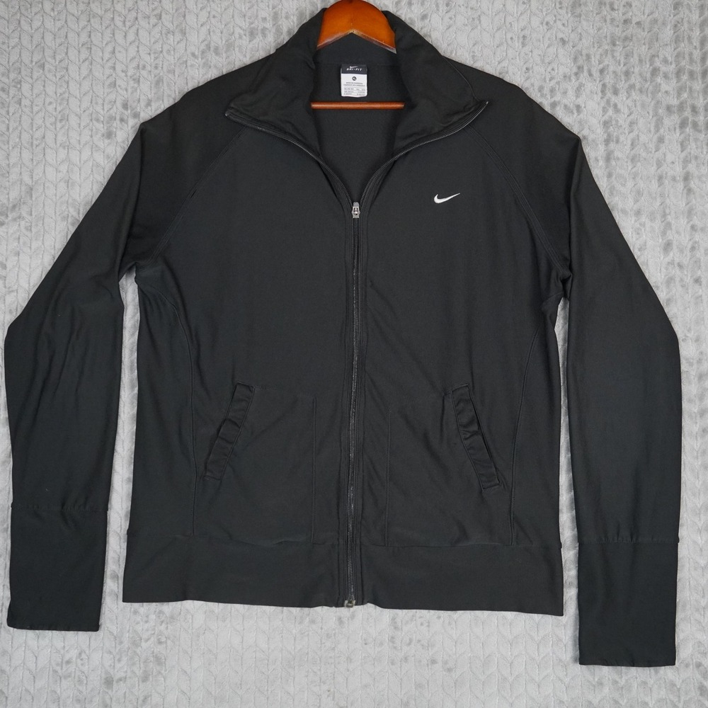 Nike Track Jacket Women XL Black Full Zip Dri-FIT Athletic Polyester Blend Fit